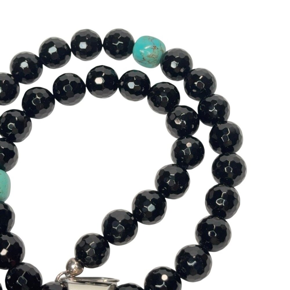 Jay King Black Chalcedony & Turquoise Necklace Mosaic Pendant Sterling Silver - Picture 8 of 11